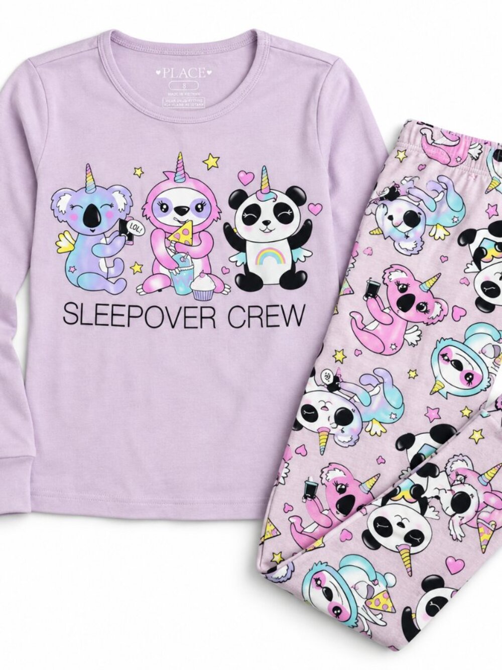 The Children's Place Girls 8 Purple 2pc 100% Cotton Snug Fit Animal Pajamas